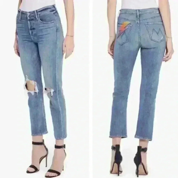 Mother the Tomcat Ankle in Helter Skelter Lightning Bolt Jeans - Size 26 - Picture 1 of 11